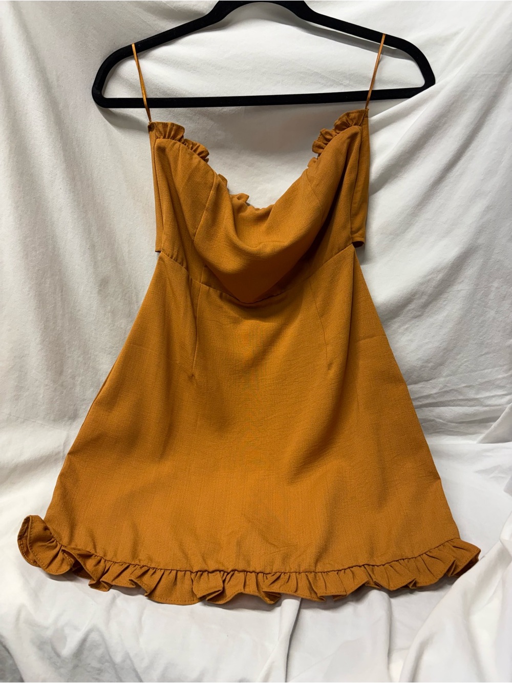 FAVLUX Mustard Ruffle-Hem Mini Dress